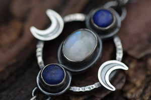 AS ABOVE, SO BELOW Necklace with Rainbow Moonstone & Lapis Lazuli