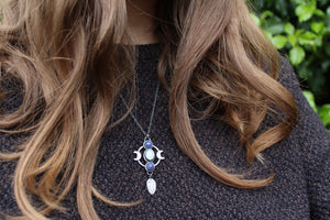 AS ABOVE, SO BELOW Necklace with Rainbow Moonstone & Lapis Lazuli