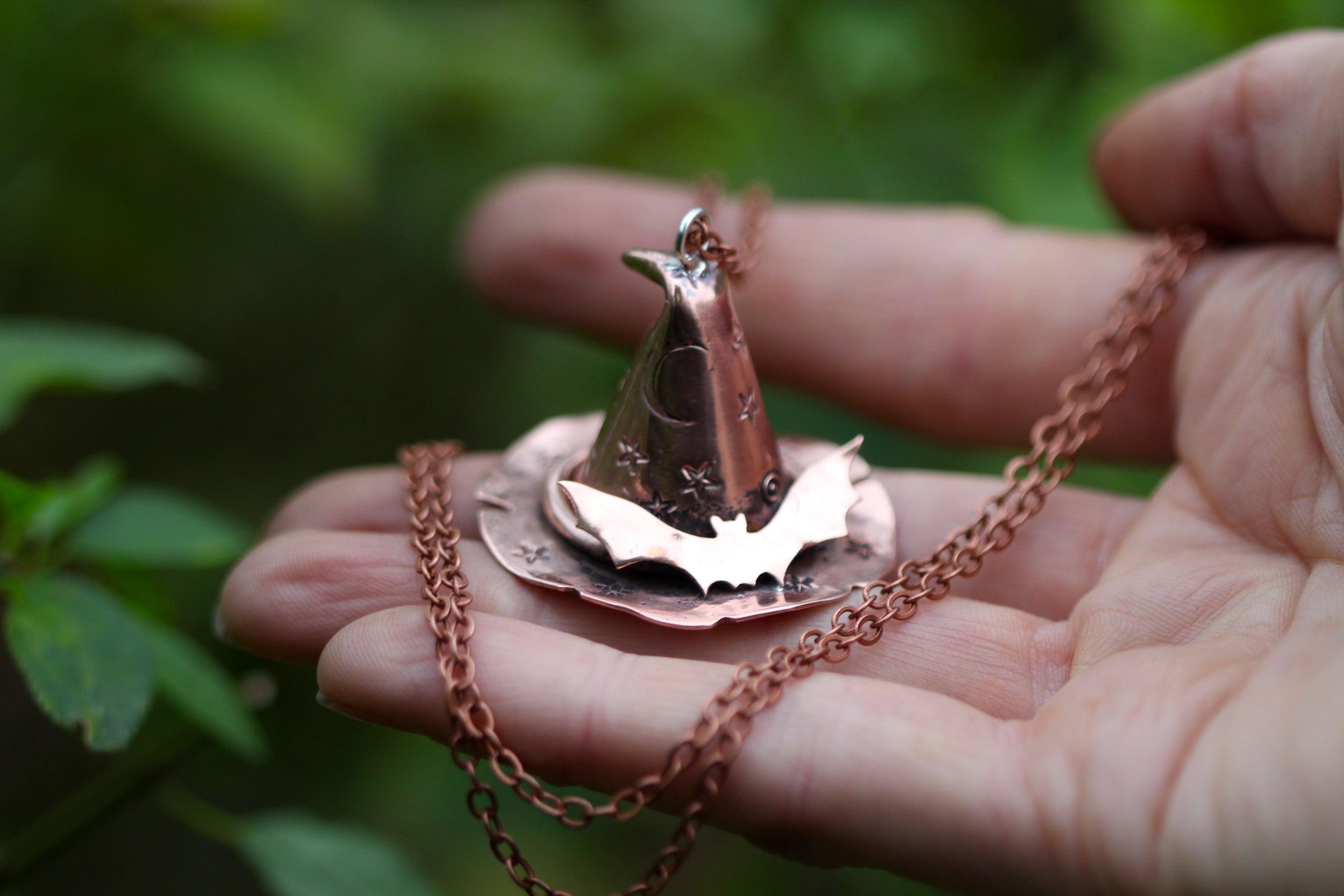 FUCK THIS SHIT Handmade Copper 3D Witches Hat Necklace