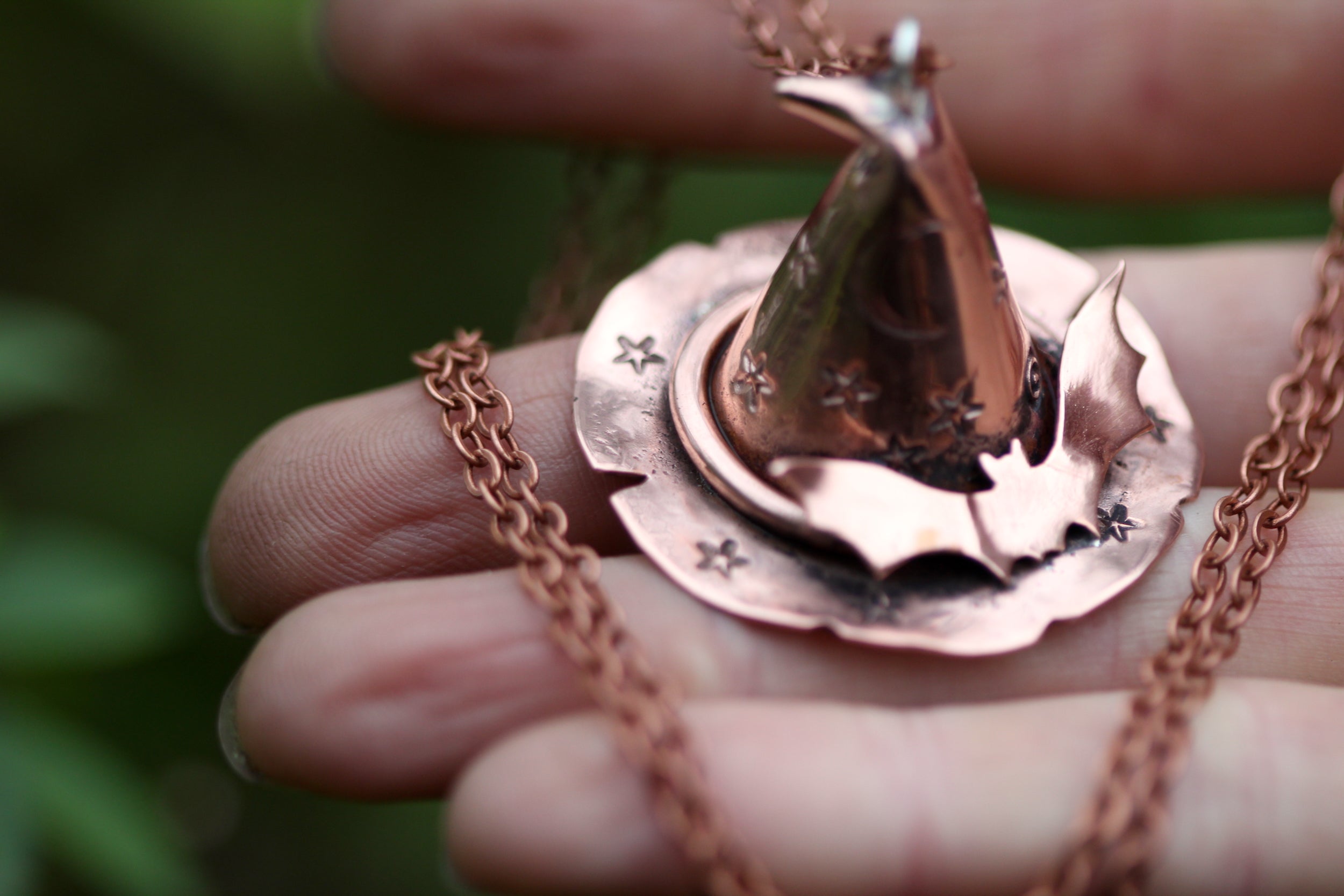 FUCK THIS SHIT Handmade Copper 3D Witches Hat Necklace