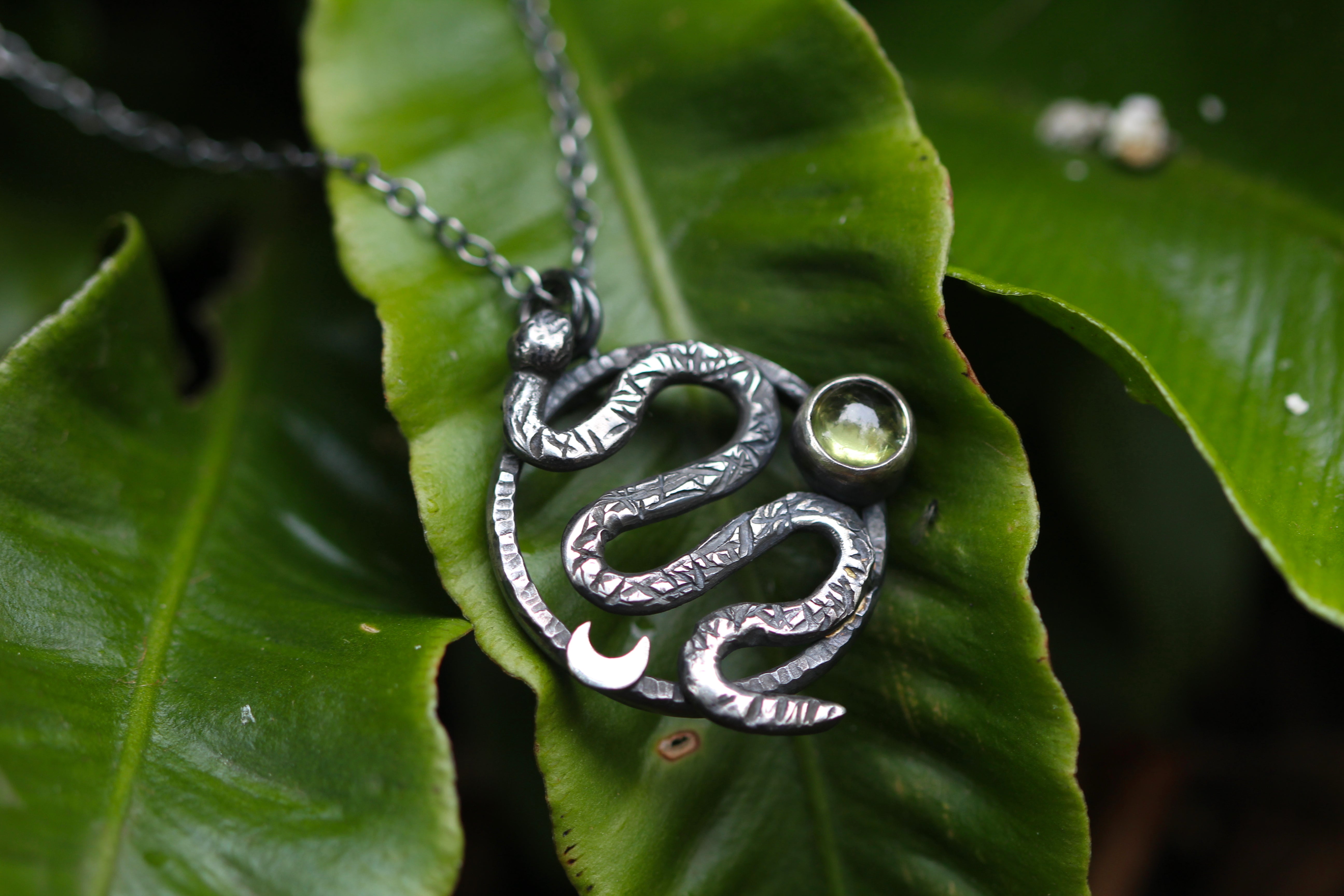 RENEW Sterling Silver Serpent Necklace with Peridot