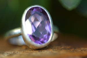 LAVENDER SKY Handmade Sterling Silver Ring with Amethyst - Size K/5.25