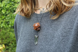 INTO THE EARTH Raw Aragonite & Chlorite Phantom Quartz Crystal Sterling Silver Necklace