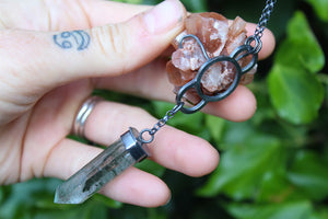 INTO THE EARTH Raw Aragonite & Chlorite Phantom Quartz Crystal Sterling Silver Necklace