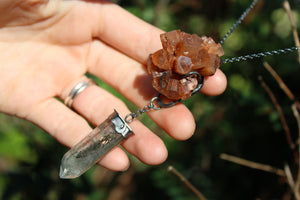 INTO THE EARTH Raw Aragonite & Chlorite Phantom Quartz Crystal Sterling Silver Necklace