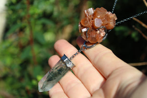 INTO THE EARTH Raw Aragonite & Chlorite Phantom Quartz Crystal Sterling Silver Necklace