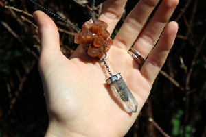 INTO THE EARTH Raw Aragonite & Chlorite Phantom Quartz Crystal Sterling Silver Necklace