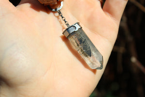 INTO THE EARTH Raw Aragonite & Chlorite Phantom Quartz Crystal Sterling Silver Necklace