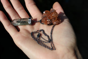 INTO THE EARTH Raw Aragonite & Chlorite Phantom Quartz Crystal Sterling Silver Necklace