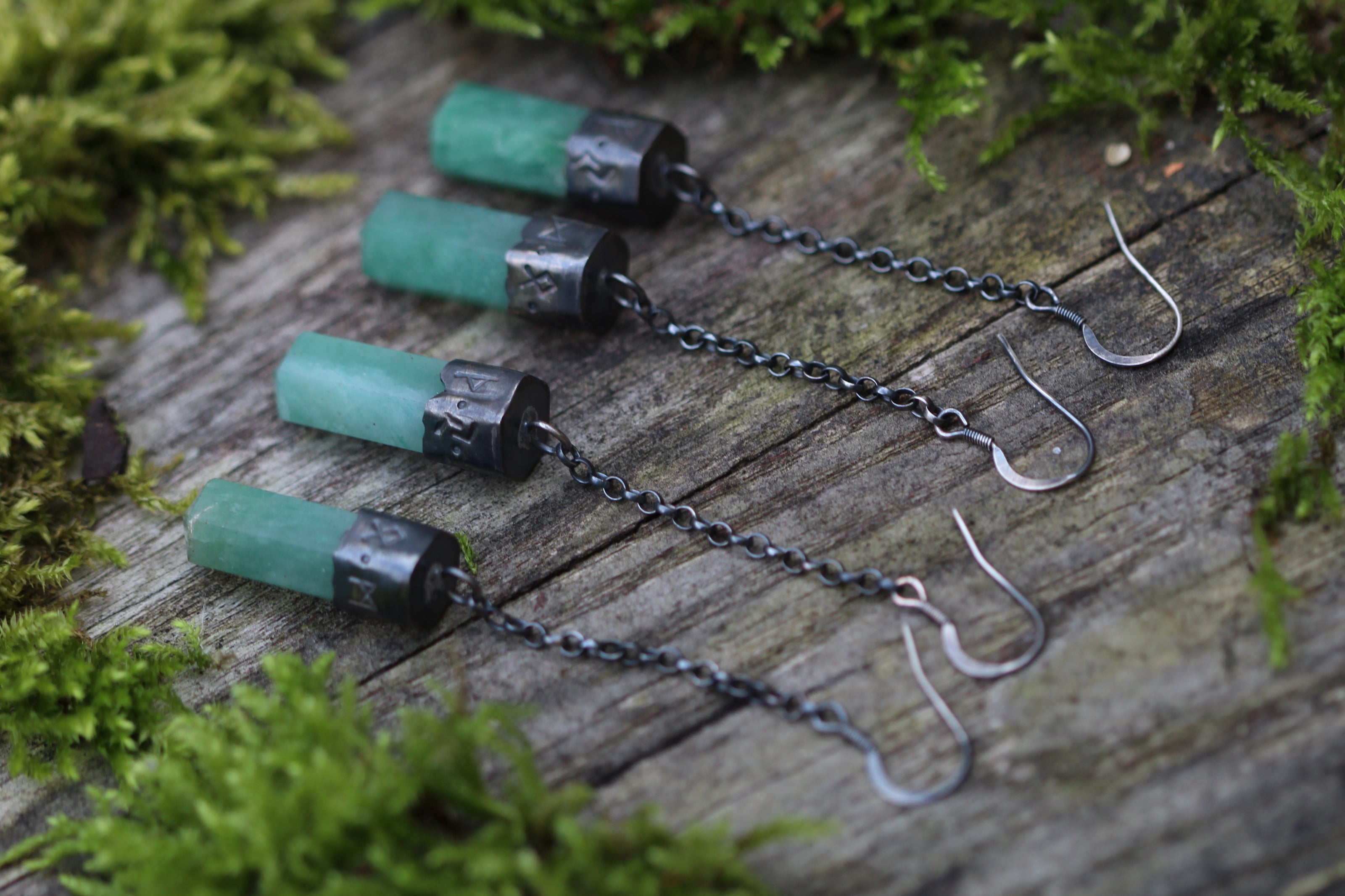 Sterling Silver FOREST CRONE Earrings with Aventurine