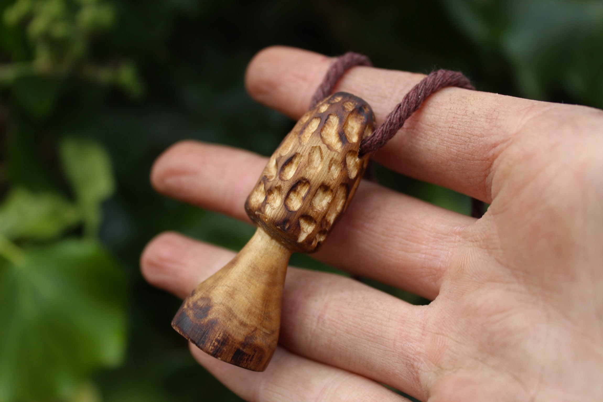 MOREL MAGIC - Handmade Hazel Wood Mushroom Necklace