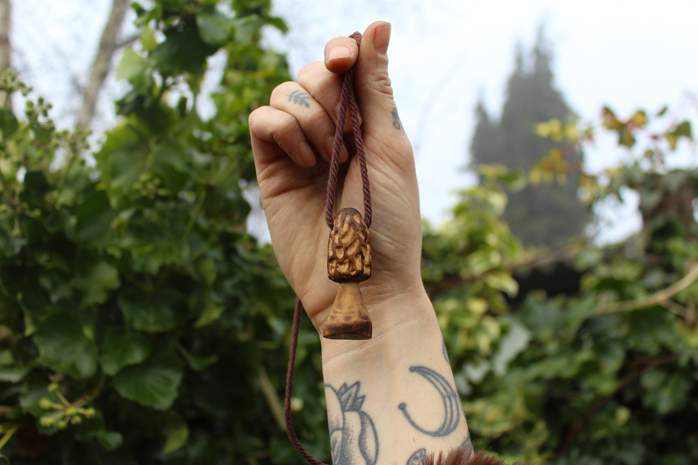MOREL MAGIC - Handmade Hazel Wood Mushroom Necklace