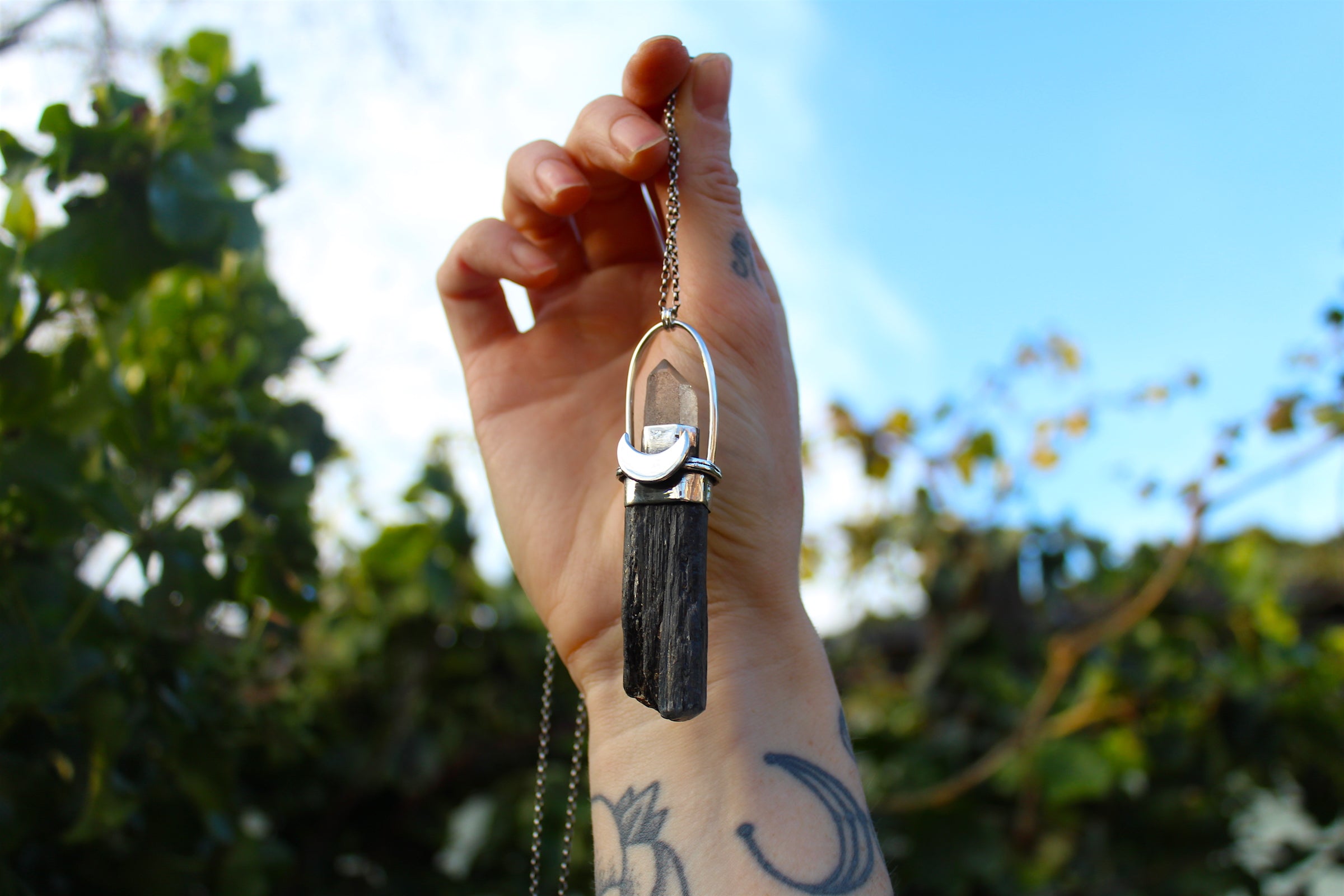 CLEAR WATERS - Handmade Recycled Sterling Silver Necklace with Blue Kyanite & Clear Quartz