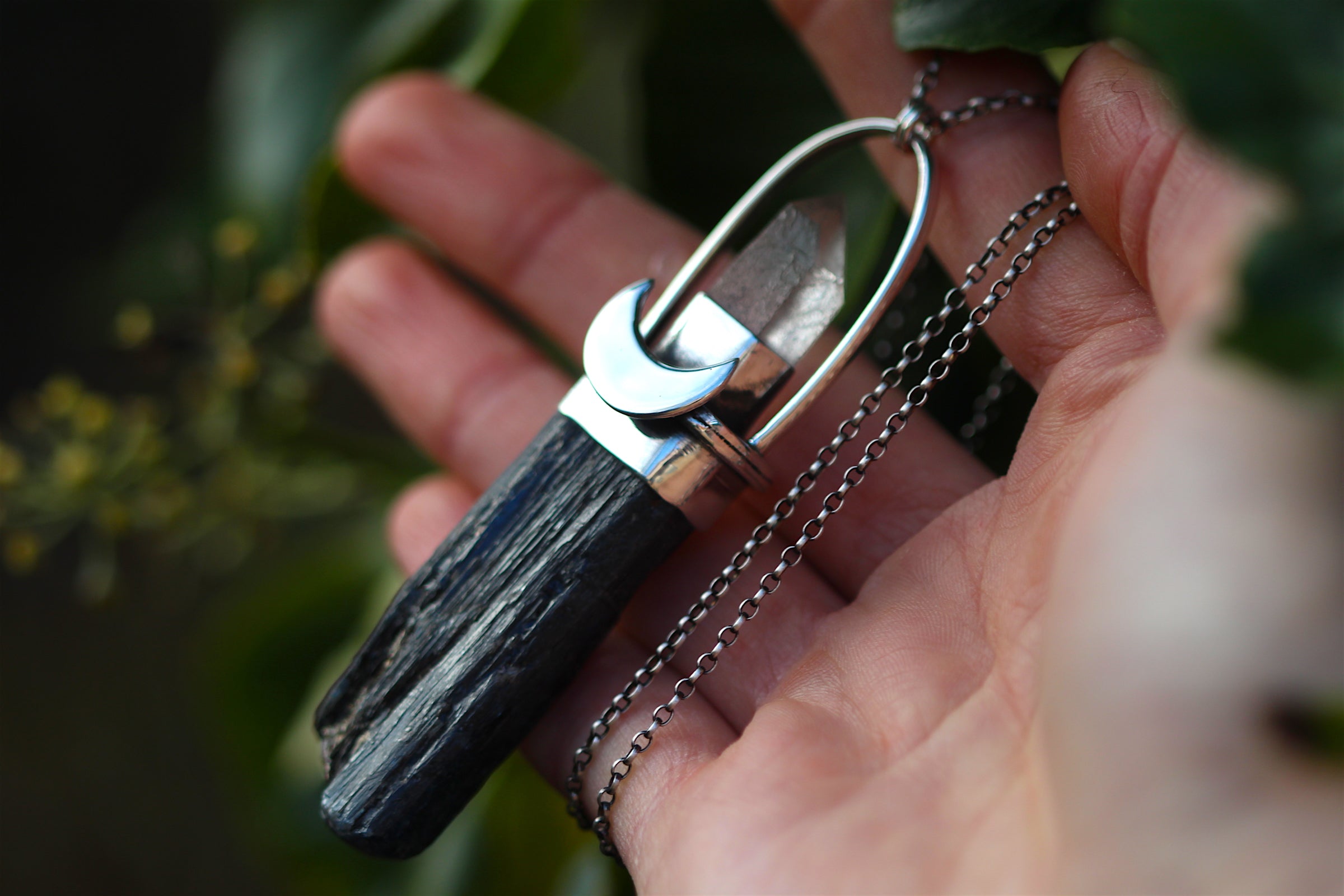CLEAR WATERS - Handmade Recycled Sterling Silver Necklace with Blue Kyanite & Clear Quartz
