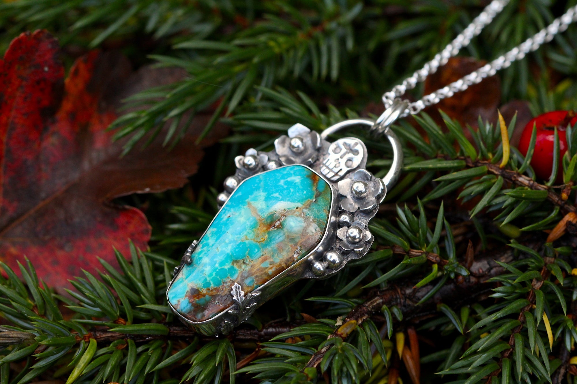 THE OLD ONES Handmade Turquoise Coffin & Sterling Silver Necklace