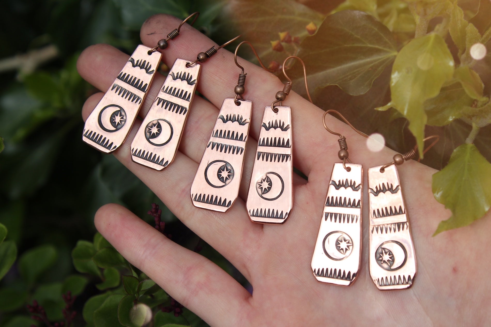 WILD ABANDON Handmade Stamped Copper Earrings