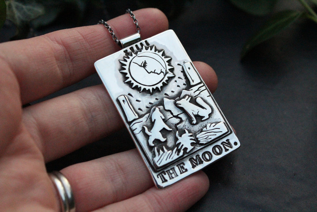 THE MOON Handmade Sterling Silver Tarot Card Necklace