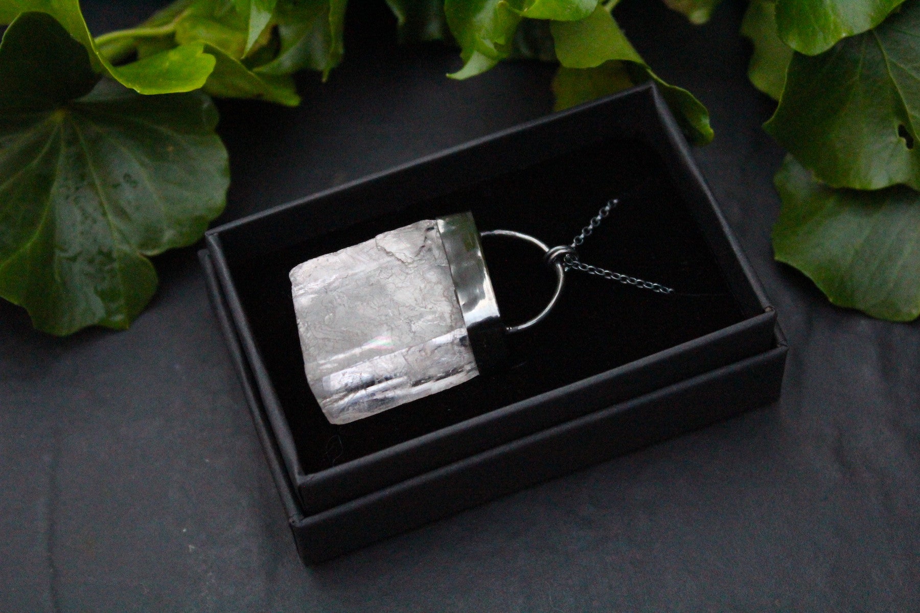 DARK TREASURE Handmade Sterling Silver Necklace with Optical Calcite