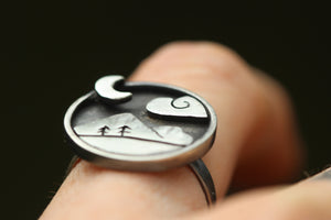 TENDERLANDS Handmade Sterling Silver Landscape Ring - Size P / US 8