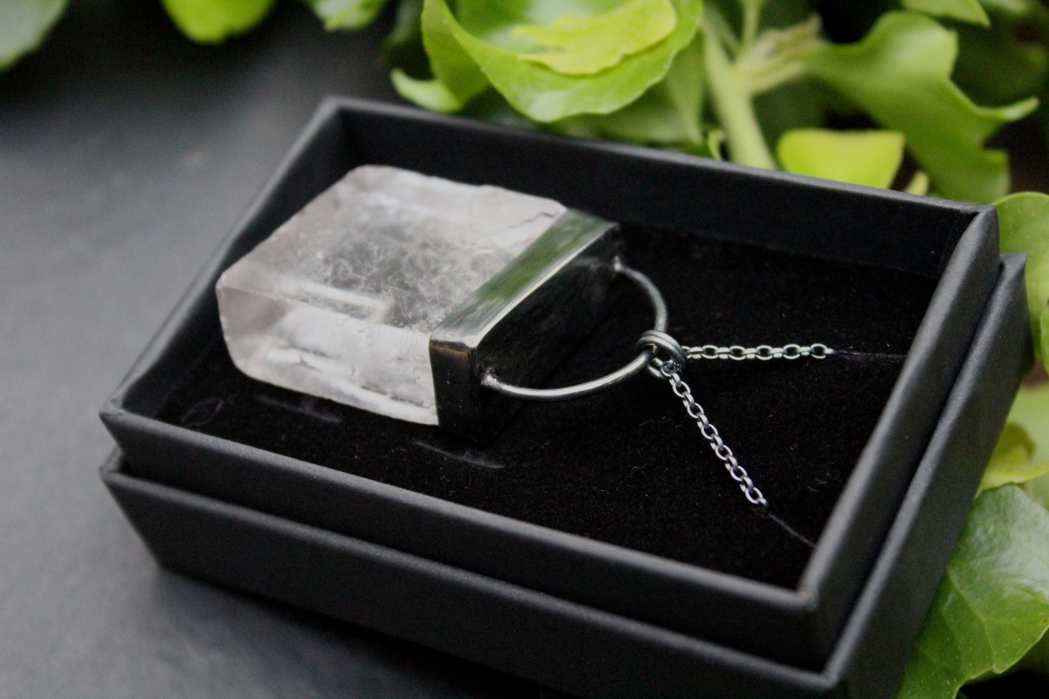 DARK TREASURE Handmade Sterling Silver Necklace with Optical Calcite