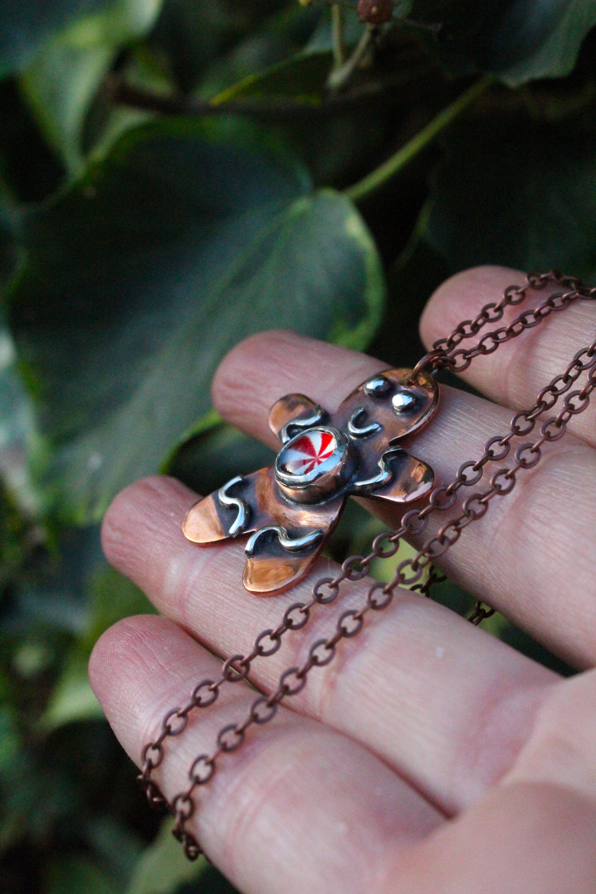 GINGERBREAD FRIEND - Handmade Copper Gingerbread Necklace with Glass Candy Gumdrops