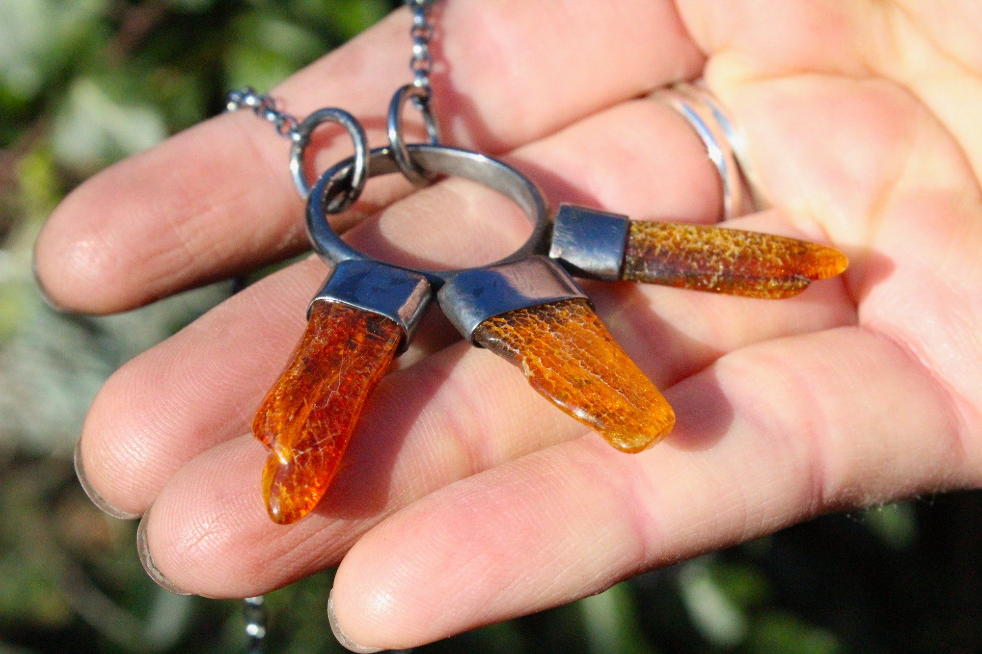 WOLF WOTHER Handmade Sterling Silver Necklace with Natural Amber