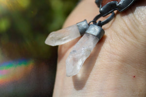 SUNBURST - Handmade Sterling Silver Necklace with Carved Carnelian & Clear Quartz Crystals