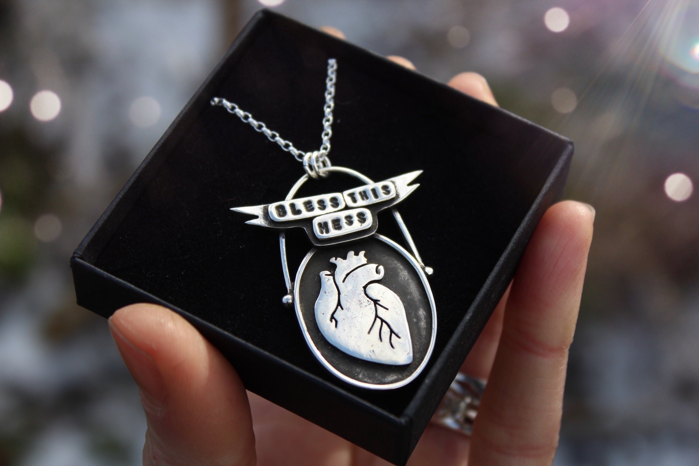 BLESS THIS MESS Handmade Sterling Silver Anatomical Heart Necklace
