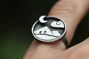 TENDERLANDS Handmade Sterling Silver Landscape Ring - Size P / US 8