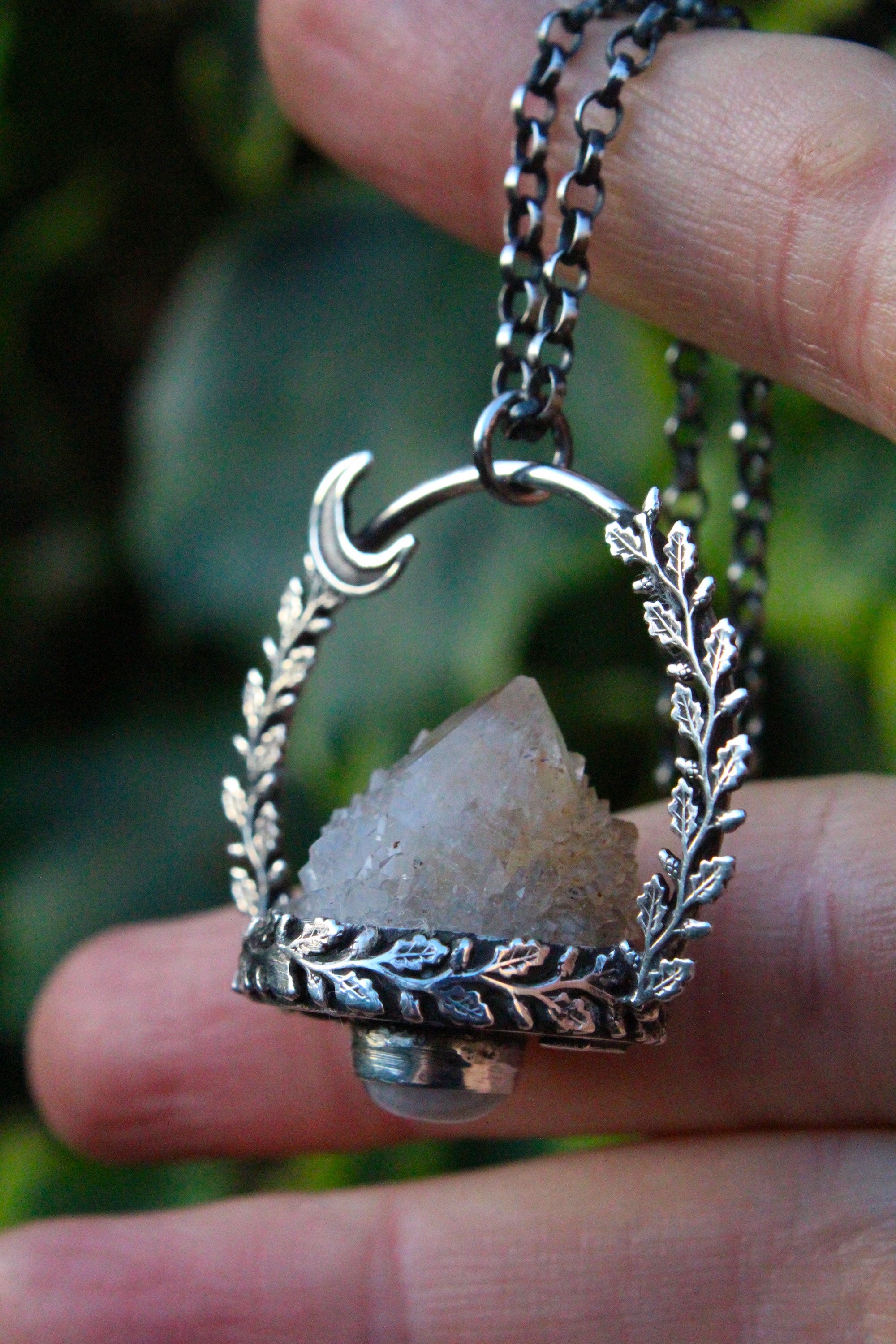 INNER FIRE Handmade Sterling Silver Necklace with Citrine Spirit Quartz & Rainbow Moonstone