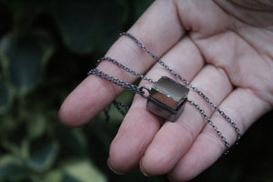DARK TREASURE Handmade Sterling Silver Necklace with Golden Pyrite Cube