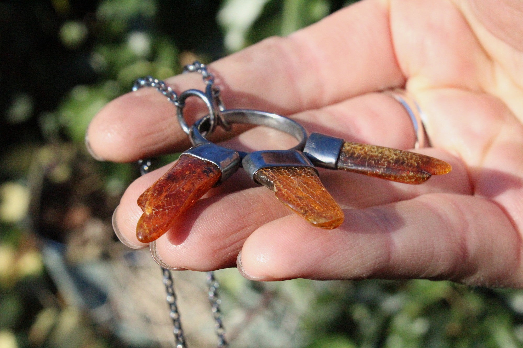 WOLF WOTHER Handmade Sterling Silver Necklace with Natural Amber