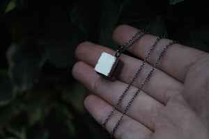 DARK TREASURE Handmade Sterling Silver Necklace with Golden Pyrite Cube