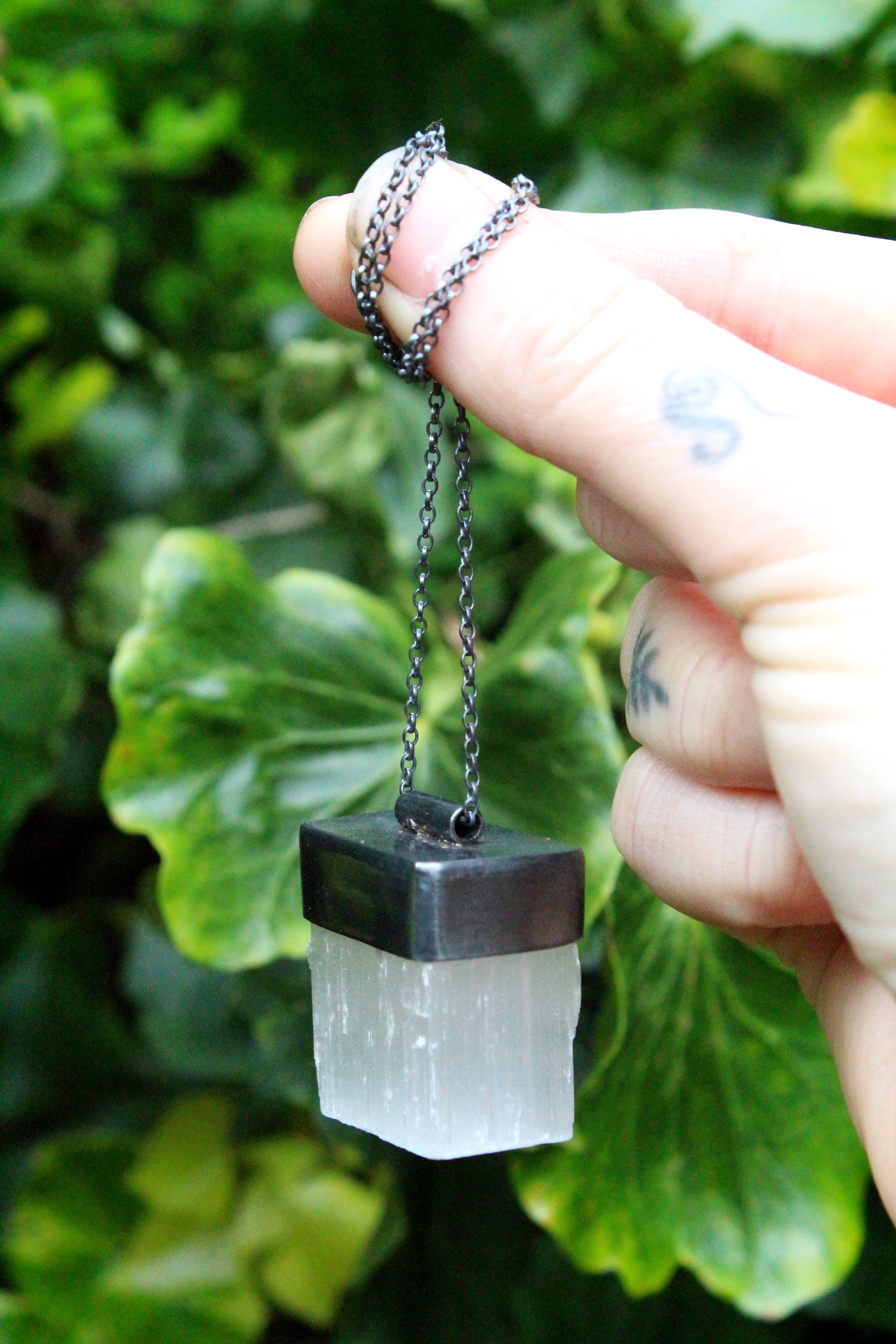 DARK TREASURE Handmade Sterling Silver Necklace with Selenite