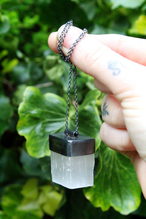 DARK TREASURE Handmade Sterling Silver Necklace with Selenite