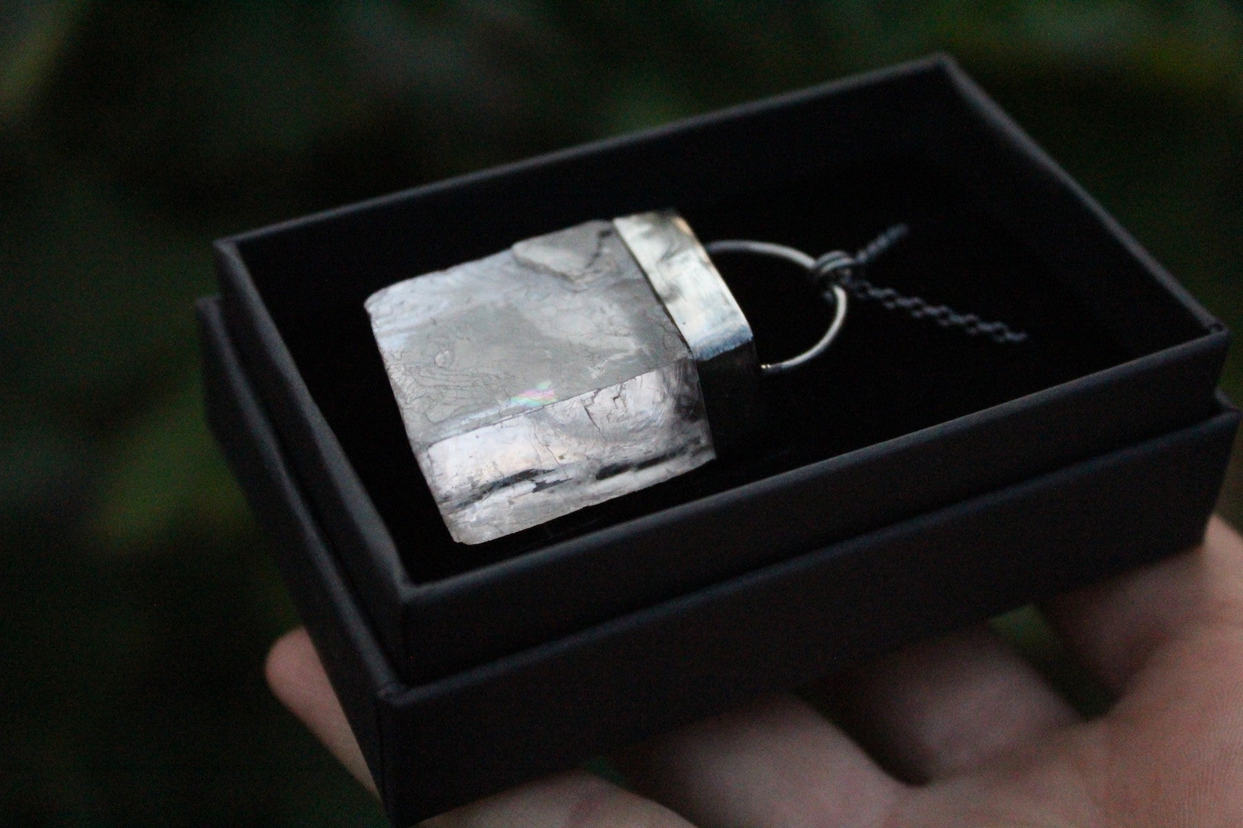 DARK TREASURE Handmade Sterling Silver Necklace with Optical Calcite