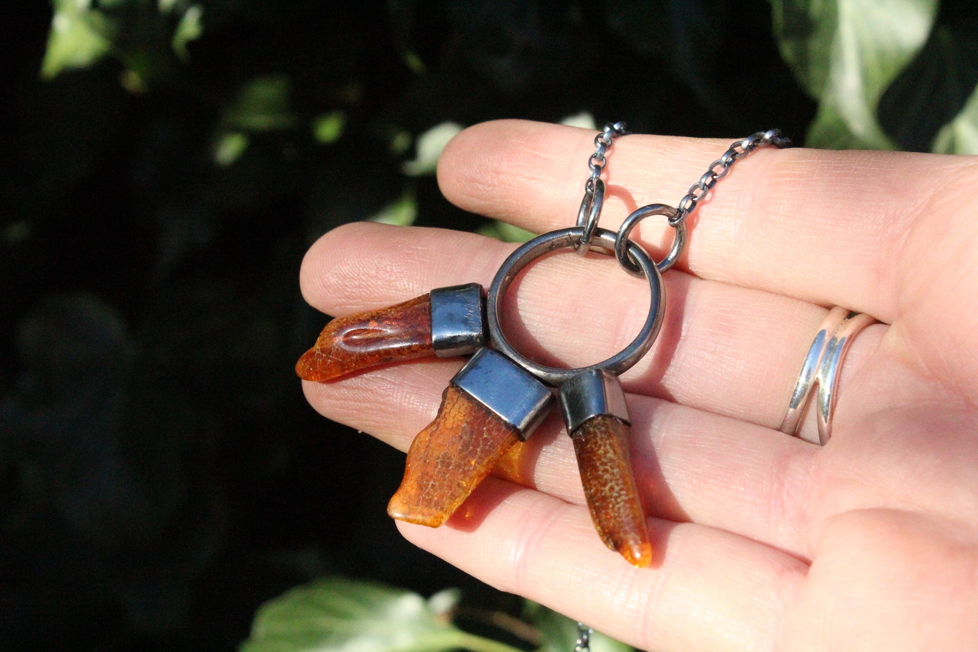 WOLF WOTHER Handmade Sterling Silver Necklace with Natural Amber