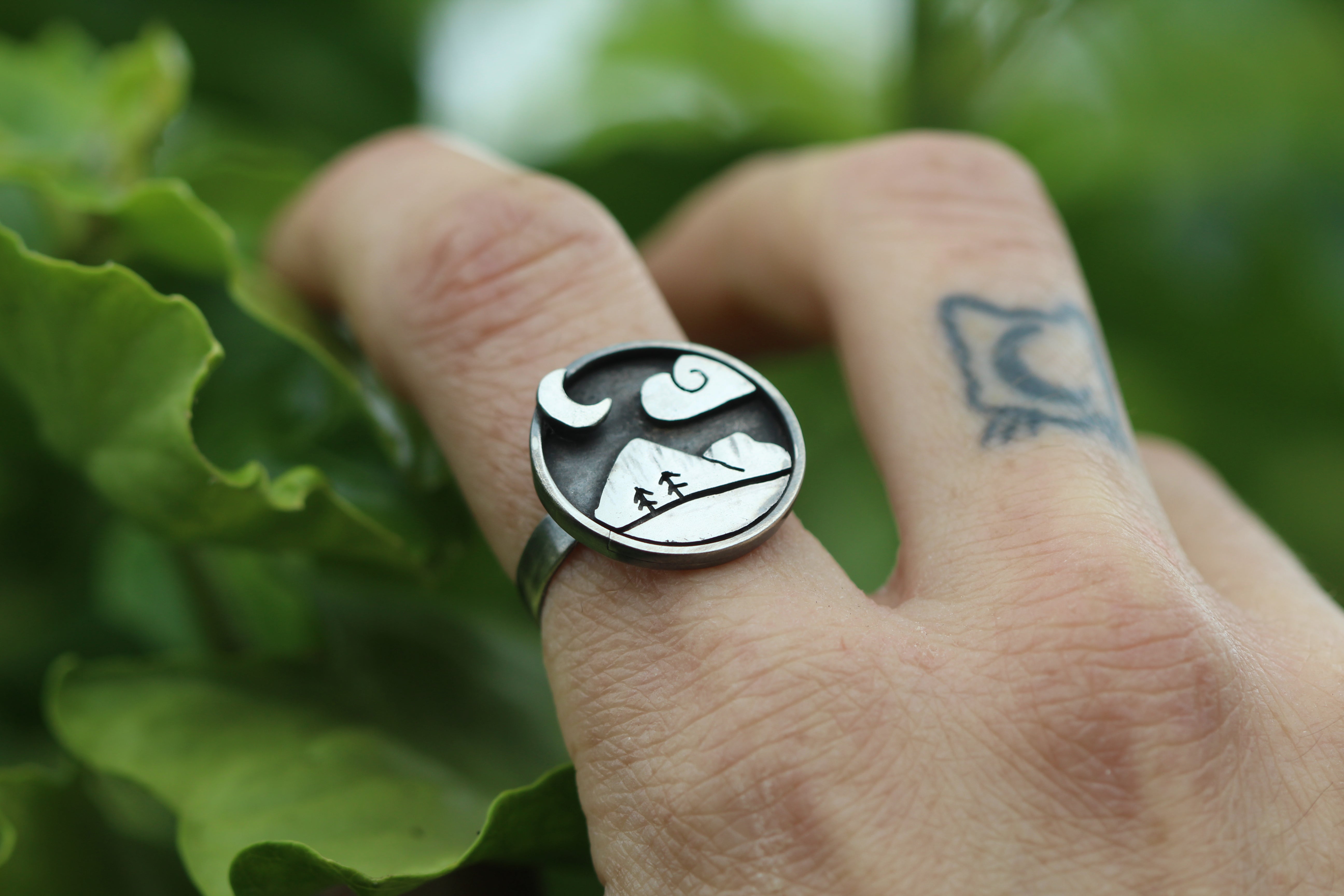 TENDERLANDS Handmade Sterling Silver Landscape Ring - Size P / US 8