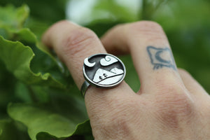 TENDERLANDS Handmade Sterling Silver Landscape Ring - Size P / US 8