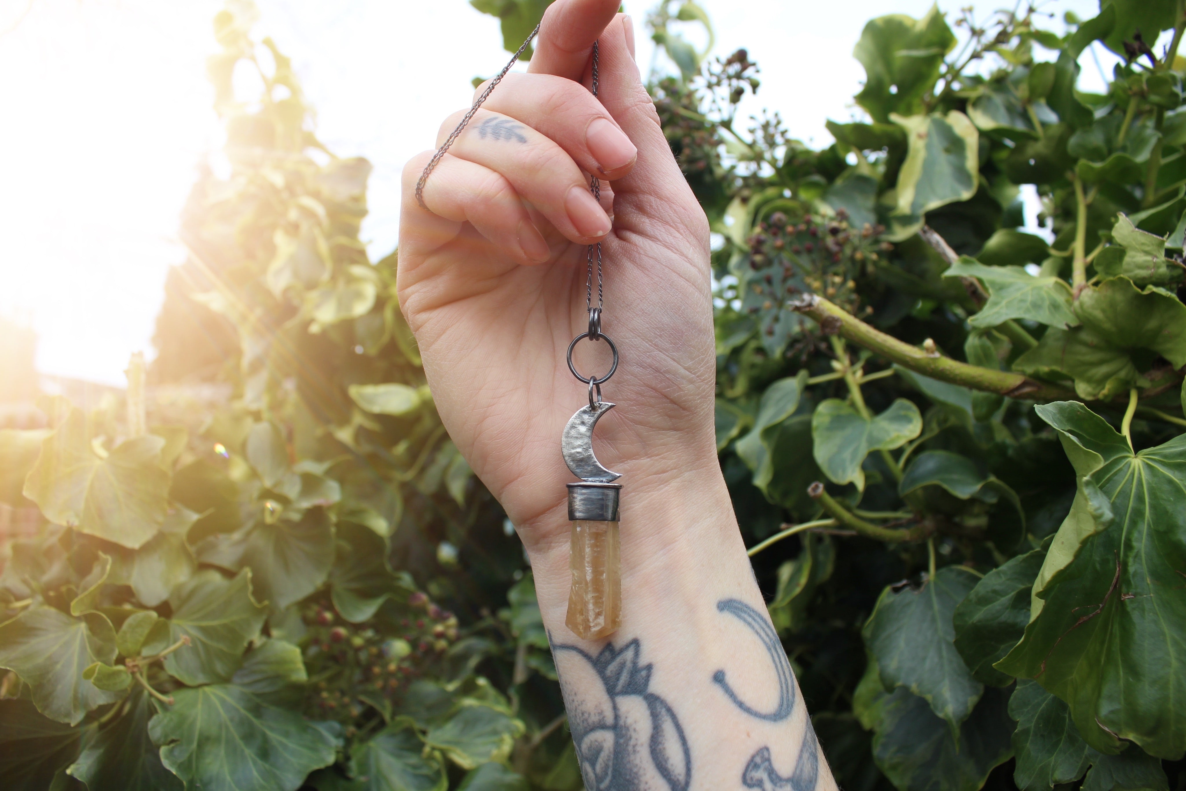 RISING LIGHT Handmade Sterling Silver Necklace with Somerset Calcite