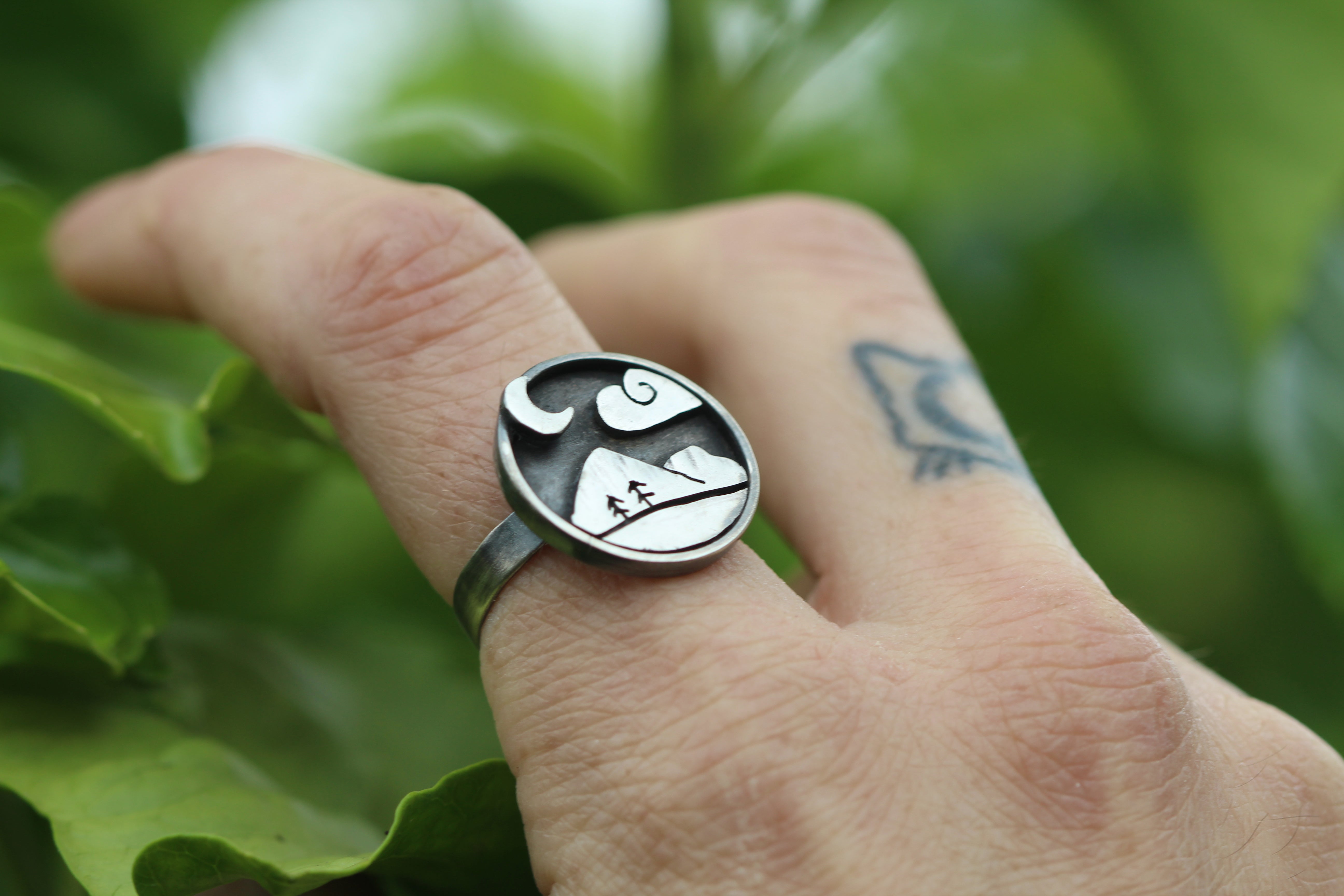 TENDERLANDS Handmade Sterling Silver Landscape Ring - Size P / US 8