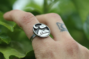 TENDERLANDS Handmade Sterling Silver Landscape Ring - Size P / US 8