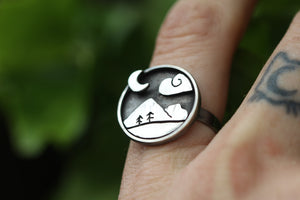 TENDERLANDS Handmade Sterling Silver Landscape Ring - Size P / US 8