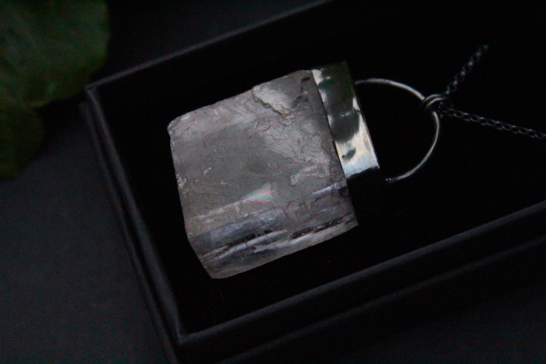 DARK TREASURE Handmade Sterling Silver Necklace with Optical Calcite