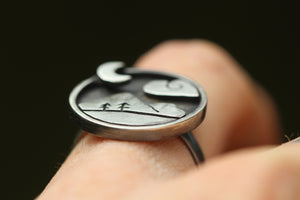 TENDERLANDS Handmade Sterling Silver Landscape Ring - Size P / US 8