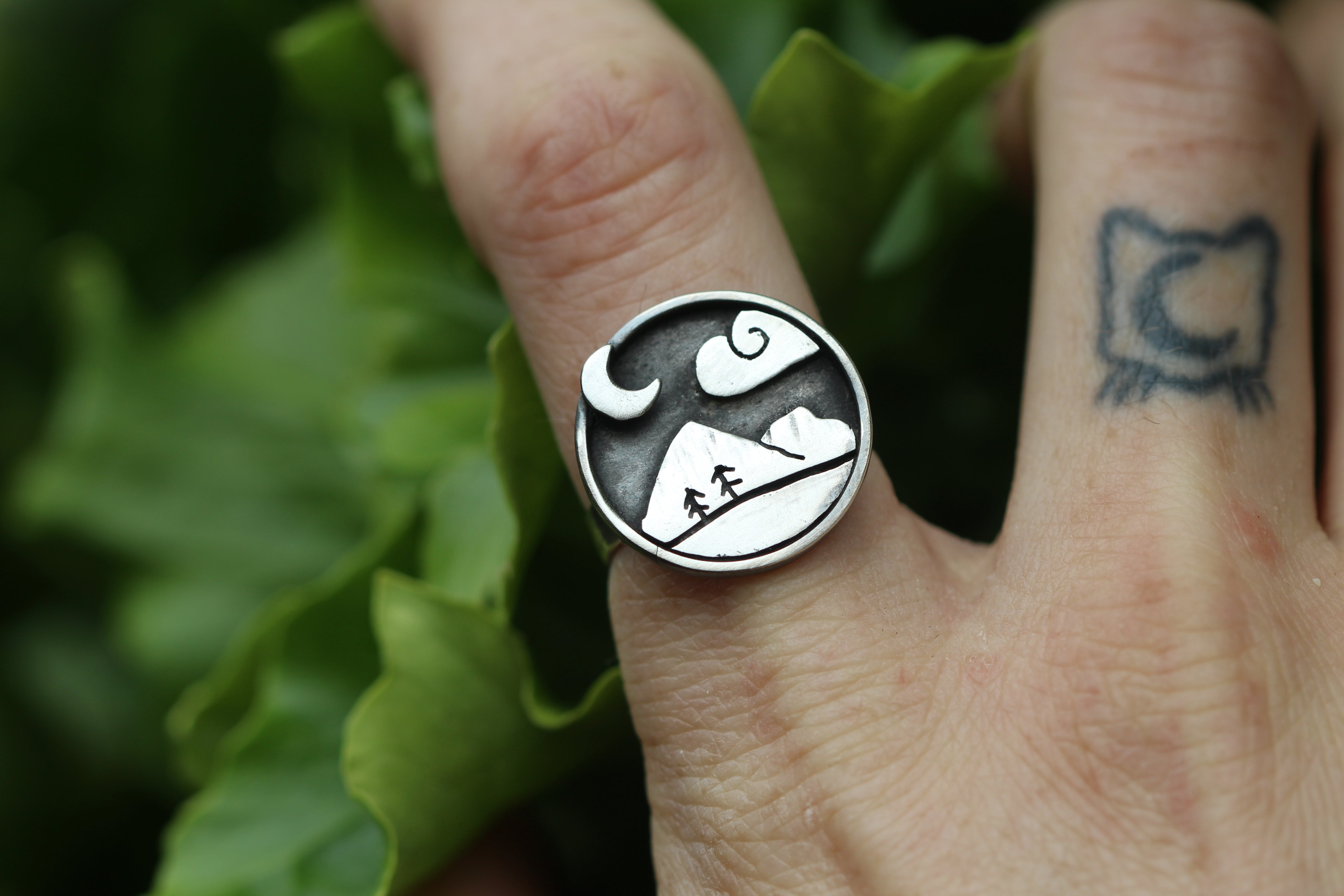 TENDERLANDS Handmade Sterling Silver Landscape Ring - Size P / US 8